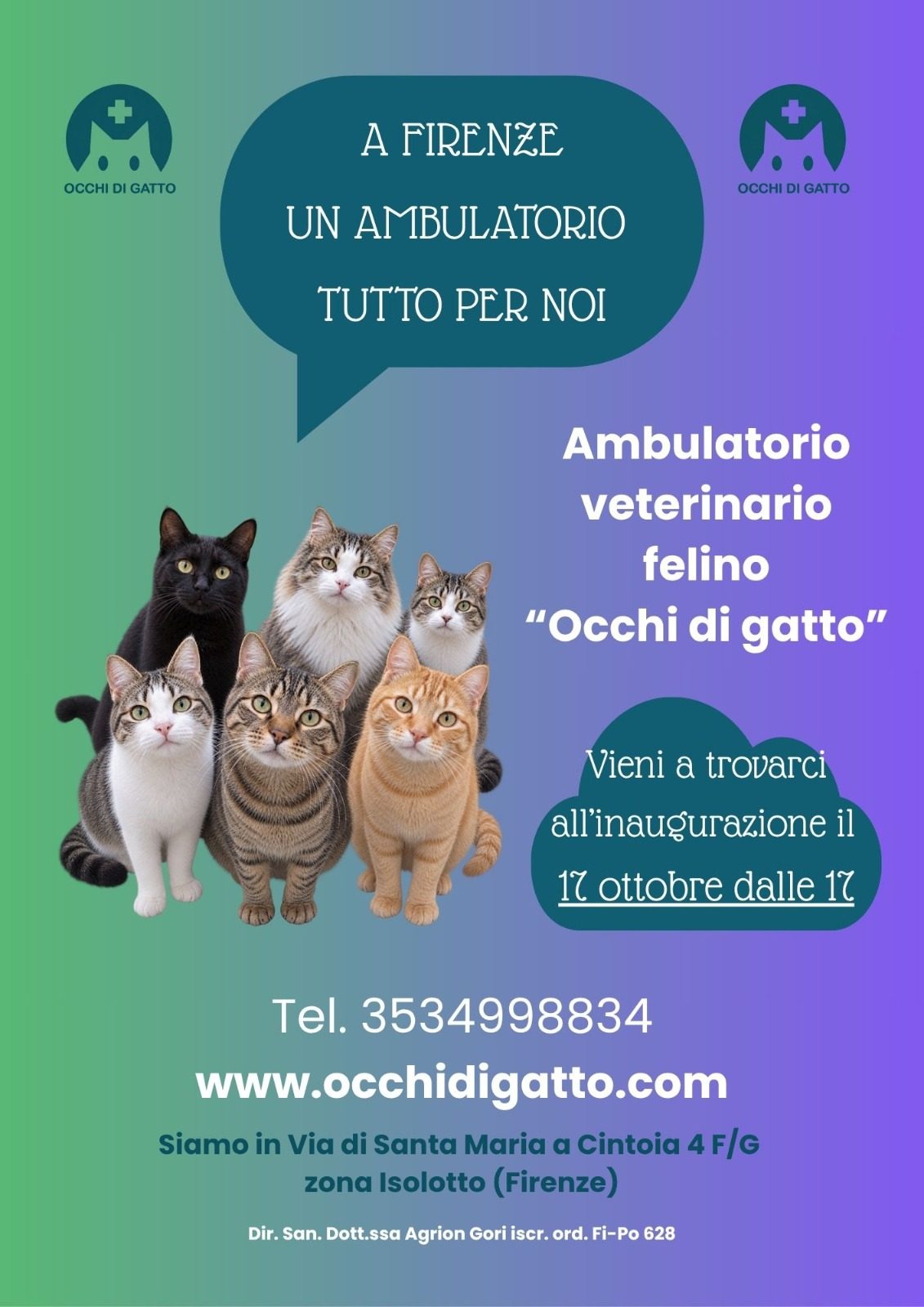 Volantino dell'inaugurazione di Occhi di Gatto, sabato 17 ottobre dalle 17